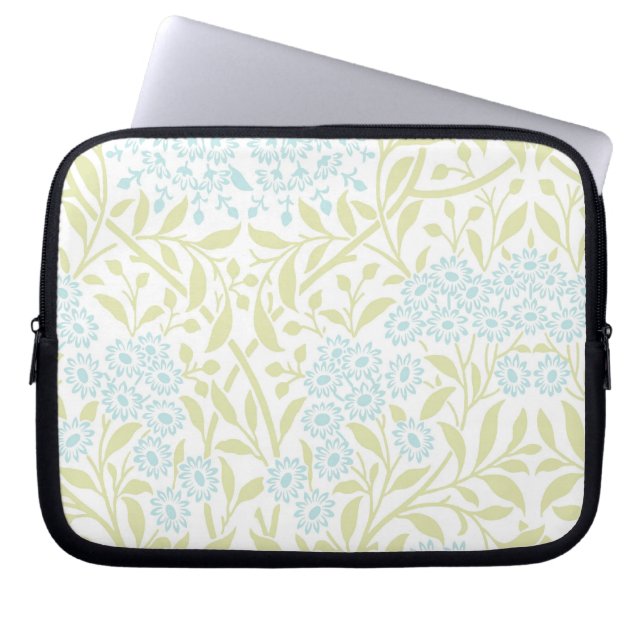 Grönt- och Mint Blommigt Damask-mönster Laptop Sleeve (Framsidan)