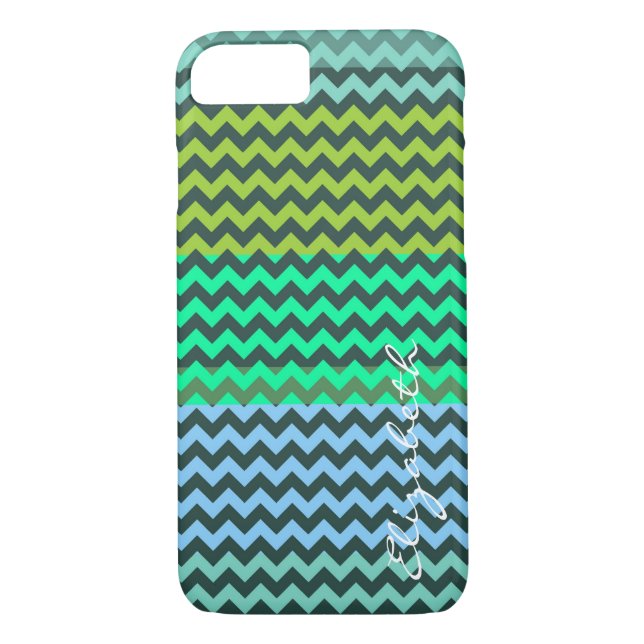 Grönt och Mint Chevron Rand Monogram Case-Mate iPhone Skal (Baksida)