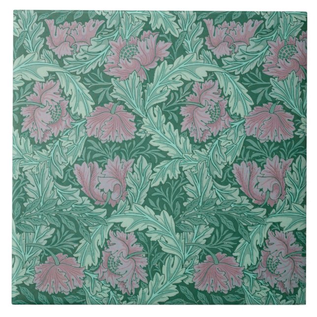 Grönt och Mönster (av William Morris) Kakelplatta (Framsidan)