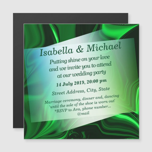 Grönt och mörk kurvor på mörk grönaktig bakgrund magnetisk inbjudningskort (Fram/baksida)