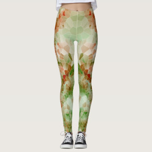 Grönt och Mörk Orange Crystal Geometric Design Leggings