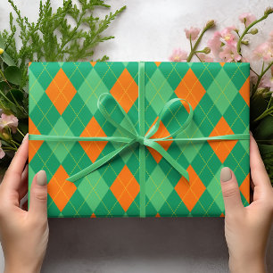 Grönt och Orange Argyle St. Patrick's Day Mönster Presentpapper