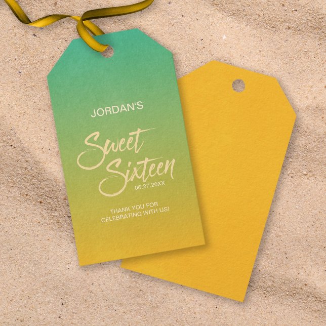 Grönt och Orange Beach Sweet 16 Birthday Tack Presentetikett (Skapare uppladdad)