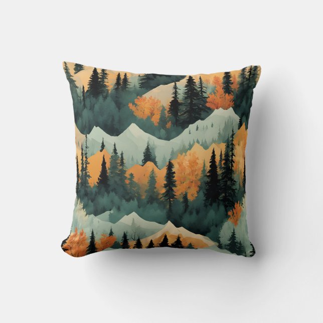 Grönt och Orange för berg och Träd Kudde (Framsida)