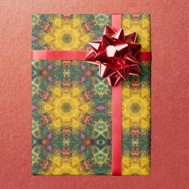 Grönt och Orange för Hex Mandala Gult Presentpapper (Skapare uppladdad)