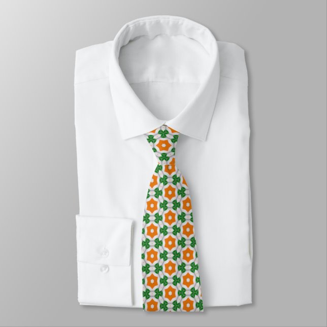 Grönt och orange geometriskt mönster Irländskt  Slips (Bunden)