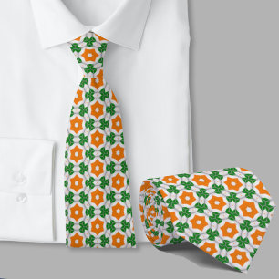 Grönt och orange geometriskt mönster Irländskt Slips