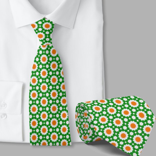 Grönt och orange geometriskt mönster Irländskt  Slips (Skapare uppladdad)