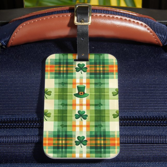 GRÖNT OCH ORANGE IRISH PLAID MÖNSTER BAGAGEBRICKA (Framsida Insitu 2)
