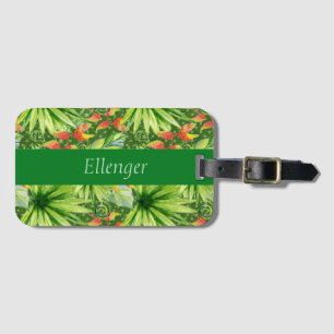 Grönt och Orange Monogrammed Tropical Luggage Tag- Bagagebricka