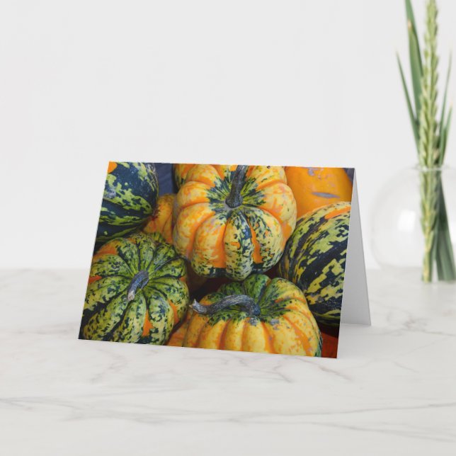Grönt- och orange-pumpor-gratulationskort kort (Framsida)
