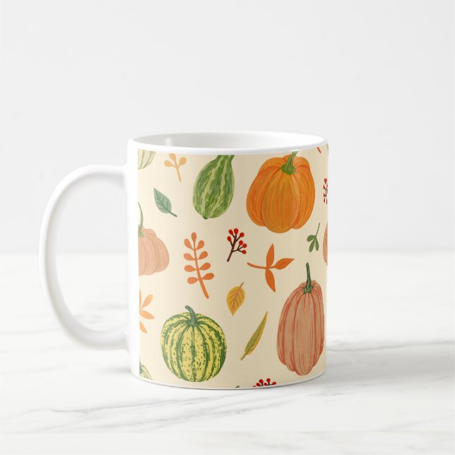Grönt och orange pumpor, sömlös mönster. kaffemugg (Vänster)