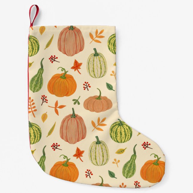 Grönt och orange pumpor, sömlös mönster. liten julstrumpa (Framsidan)