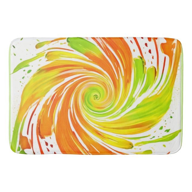 Grönt och Orange Spiral design Badrumsmatta (Framsidan)
