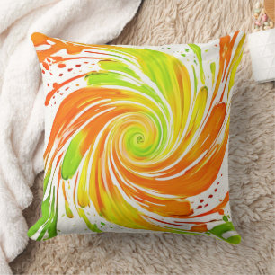 Grönt och Orange Spiral design Kudde