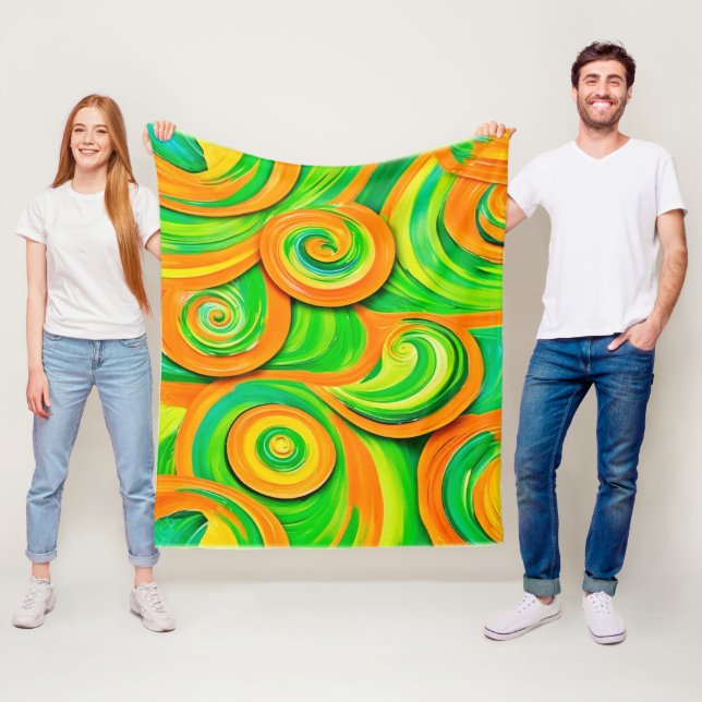 Grönt och Orange Spiral Fleecefilt (På plats)