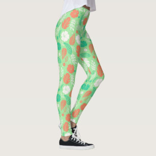 Grönt och Orange Tropiskt flytande Mönster Leggings