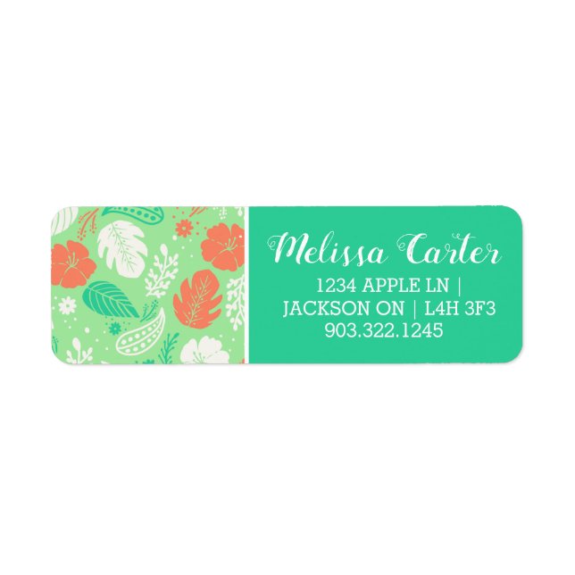 Grönt och Orange Tropiskt flytande Mönster Returadress Etikett (Framsidan)