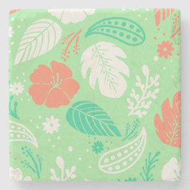 Grönt och Orange Tropiskt flytande Mönster Stenunderlägg