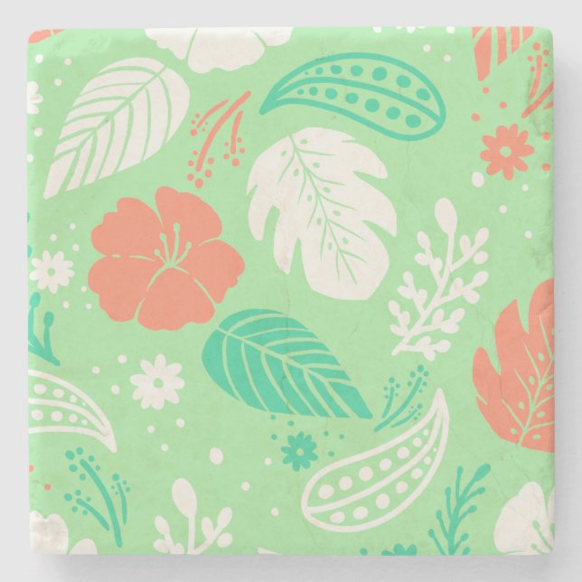 Grönt och Orange Tropiskt flytande Mönster Stenunderlägg (Framsidan)