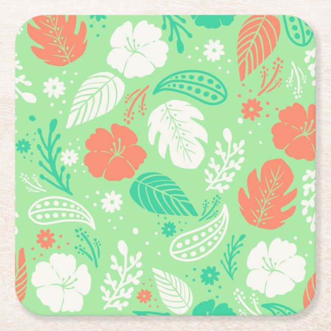 Grönt och Orange Tropiskt flytande Mönster Underlägg Papper Kvadrat (Framsidan)