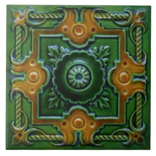 Grönt och orangegult Majolica-plattan Kakelplatta