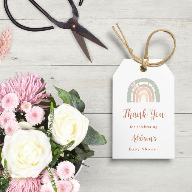 Grönt och persiko Boho Rainbow Baby Shower Presentetikett (Skapare uppladdad)