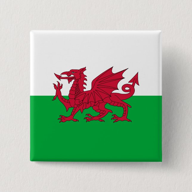 Grönt och Red Flagga of Wales with Dragon Knapp (Framsida)