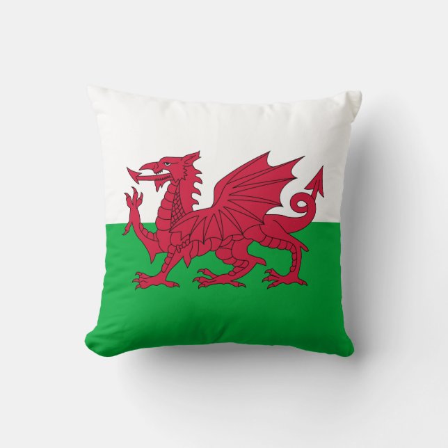 Grönt och Red Flagga of Wales with Dragon Kudde (Framsida)
