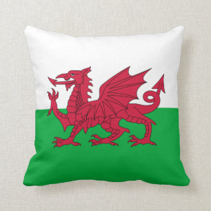 Grönt och Red Flagga of Wales with Dragon Kudde