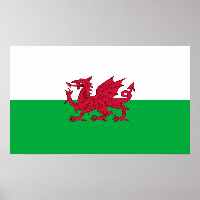 Grönt och Red Flagga of Wales with Dragon Poster (Framsidan)