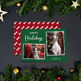 Grönt och Red Hund Bones Lycklig Howlidays Photo Julkort