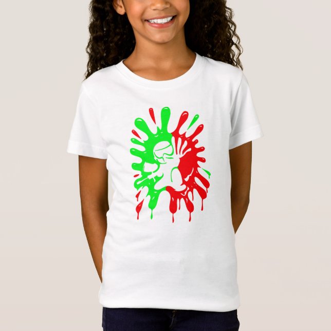 Grönt och Red Paintball Splatter och Mascot T-shirt (Framsida)