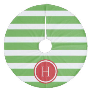 Grönt och Red Preppy Rand Monogram Julgransmatta Fleece