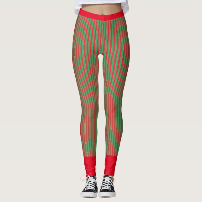 GRÖNT OCH RED STRIPED Leggings (Framsida)