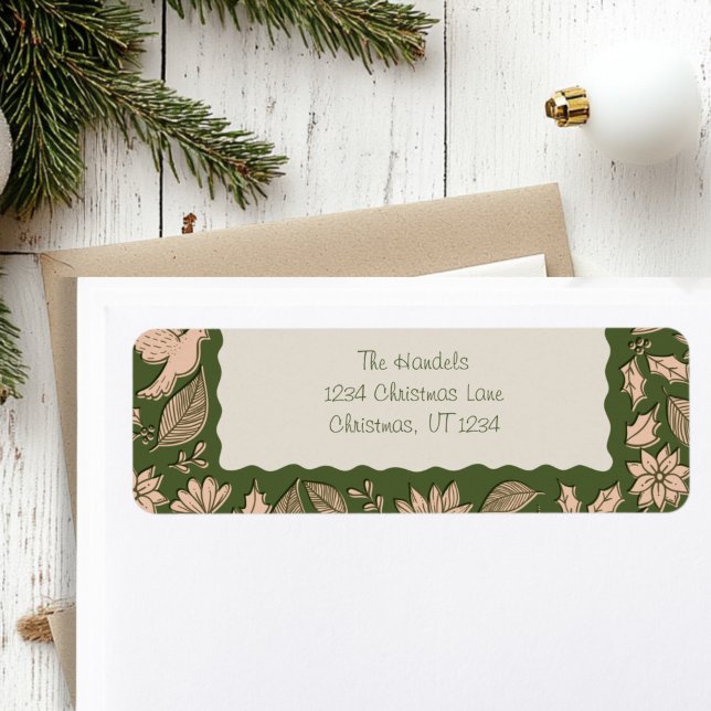 Grönt och Returadress för folkkonst Etikett (Green and Beige Folk Art Christmas Return Address Labels)