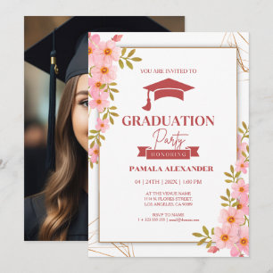 Grönt och röd Blommigt Vattenfärg Studenten Inbjud Inbjudningar