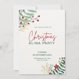 Grönt och röd enkel jul Alina Party Inbjudningar