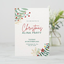 Grönt och röd enkel jul Alina Party Inbjudningar