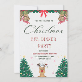 Grönt och röd enkel jul Kväll Party Inbjudningar