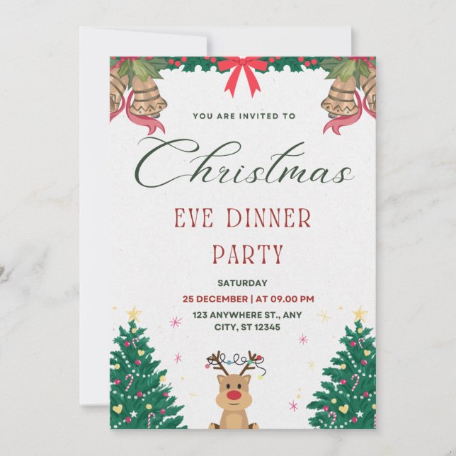 Grönt och röd enkel jul Kväll Party Inbjudningar (Framsida)