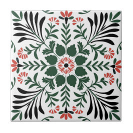 Grönt och röd folkkonst jul kakelplatta