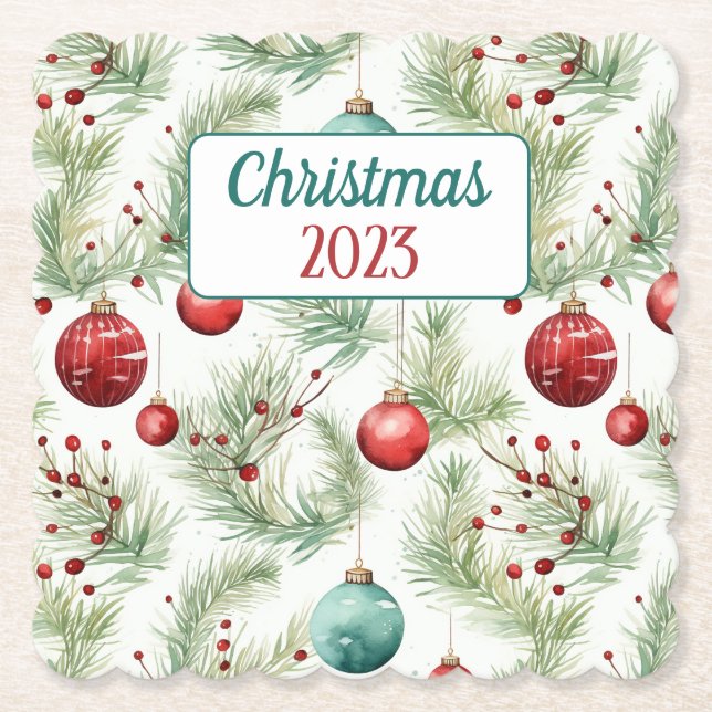 Grönt och röd jul Mönster - Underlägg Papper (Framsida)