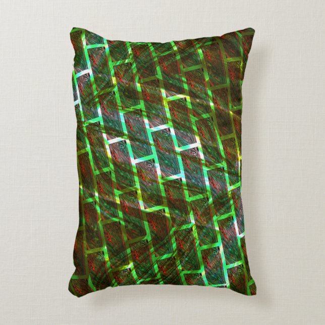 Grönt och röd nedfläckad, repor och väggeffekter prydnadskudde (Framsidan(Vertikal))