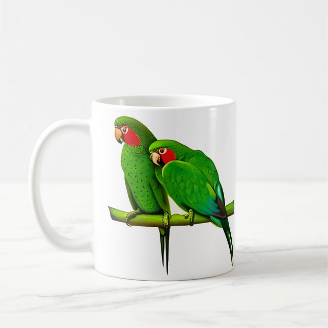 Grönt och röd papegoja par kaffemugg (Vänster)