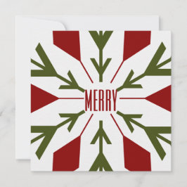 Grönt och röd snöflake med MERRY Text Julkort
