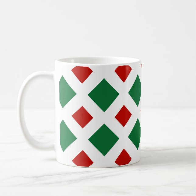 Grönt och Röda diamanter på vitt Kaffemugg (Vänster)