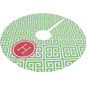 Grönt och Röda grekiska Nyckel Monogram Julgransmatta Borstad Polyester