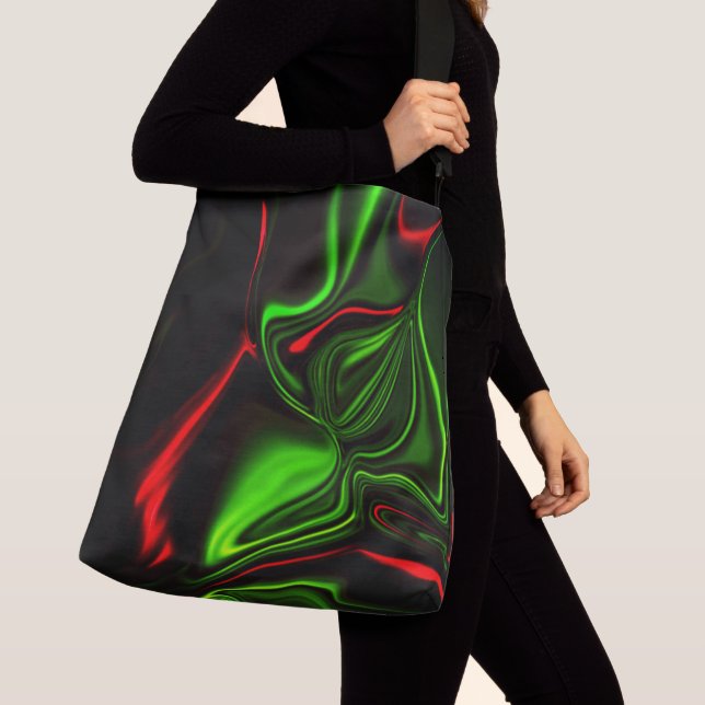 Grönt och röda kurvor över mörk grönt fonder axelväska (Närbild)