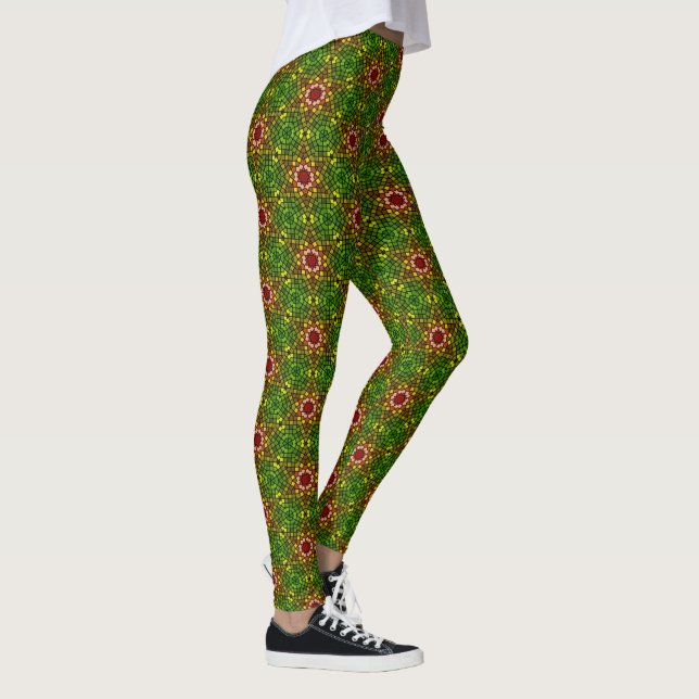 Grönt och Röda mosaikplattan Mönster Leggings (Höger)